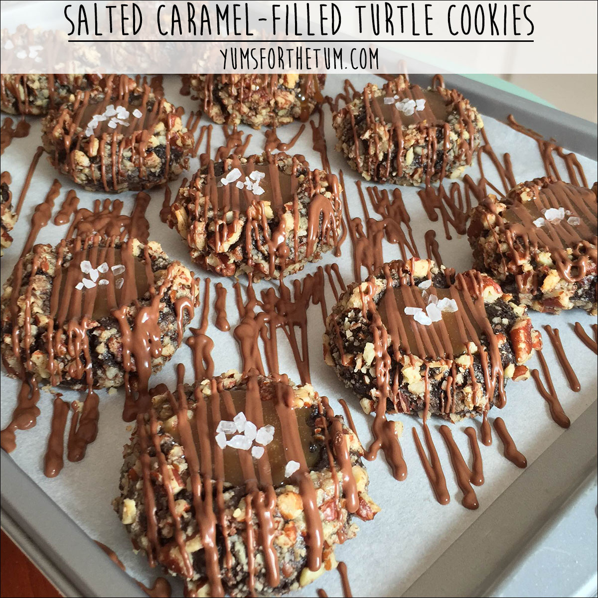 Salted Caramel-Filled Turtle Cookies