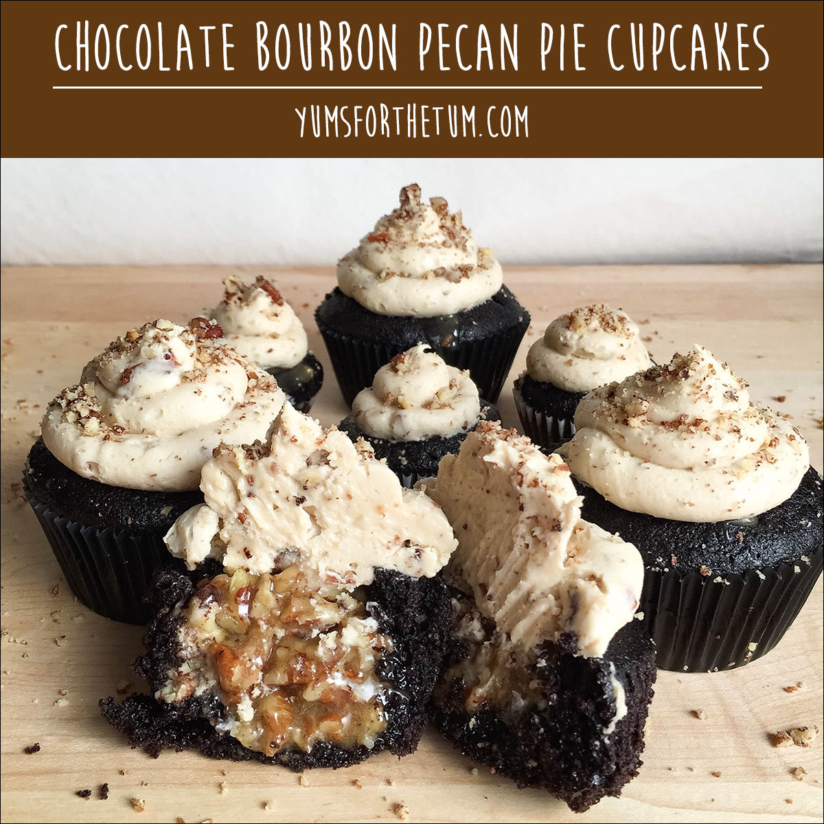 Chocolate Bourbon Pecan Pie Cupcakes