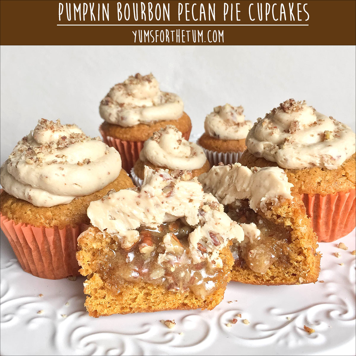 Pumpkin Bourbon Pecan Pie Cupcakes